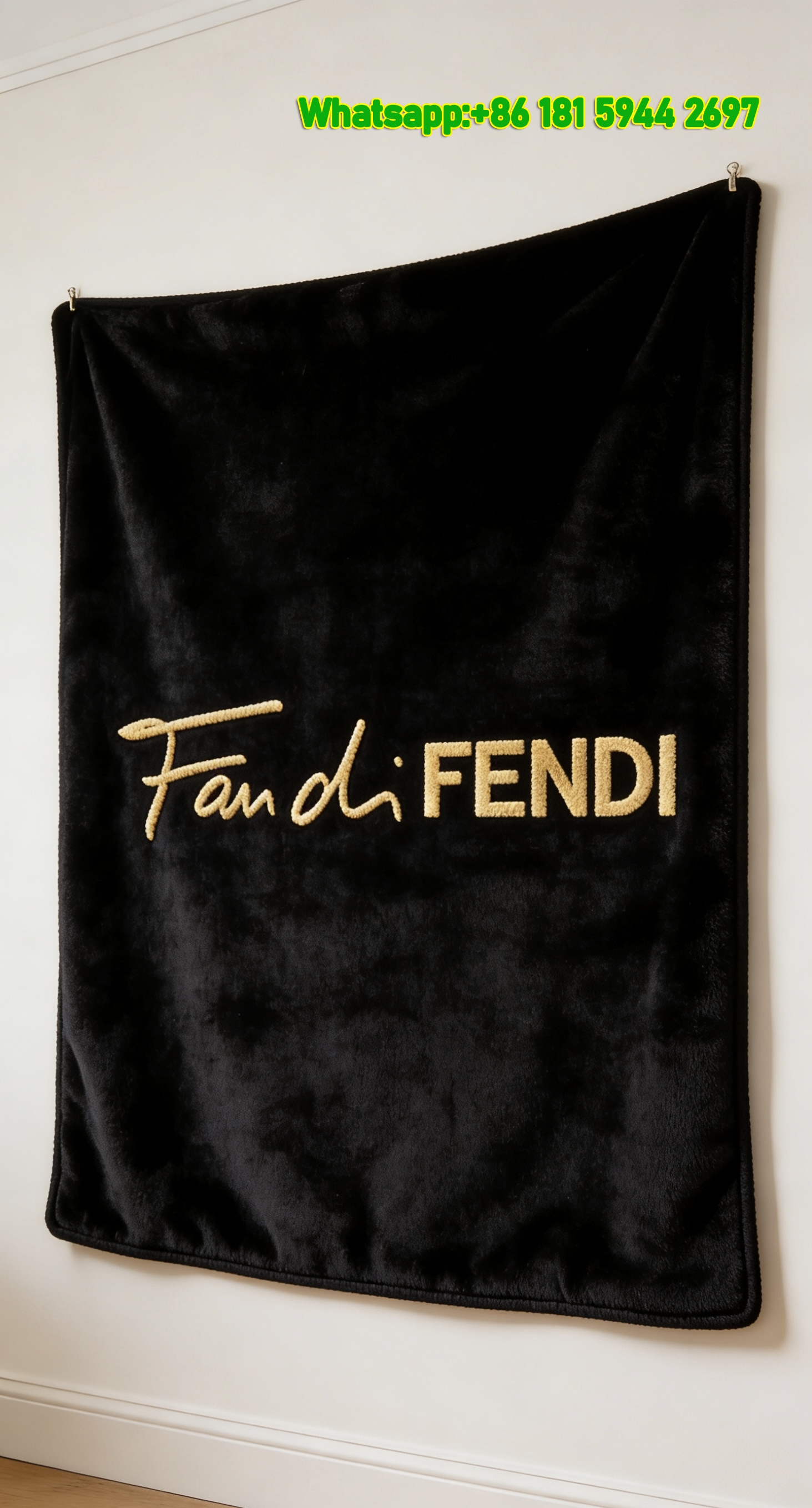 Black & Gold Fendi Flannel Throw Blanket Luxury Signature Print IMG_9325